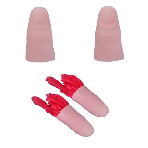 2pcs Finger Magic Trick Disappearing Silk Fake Thumb Tip Reality Magician Close Up Stage Show Prop Prank Toy Red Silk Magic Prop