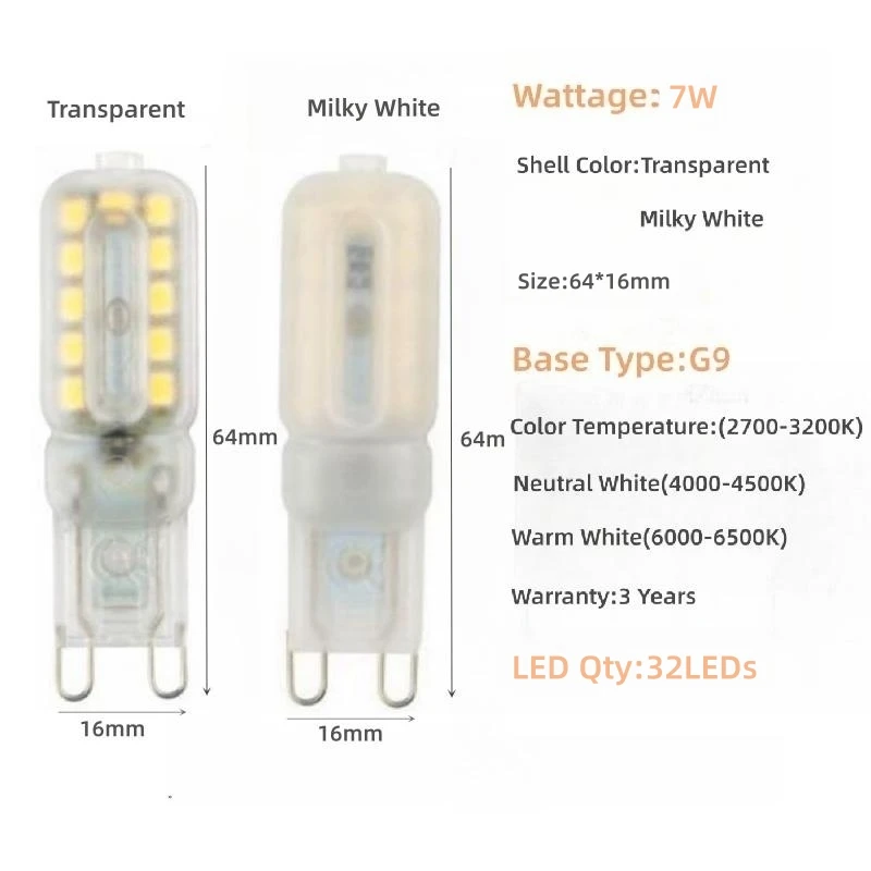 Najnowsza G9 LED dimmer 3W 5W 7W SMD 2835 reflektor kryształowy żyrandol zastępuje 20W 30W Halogen lampa AC 220V