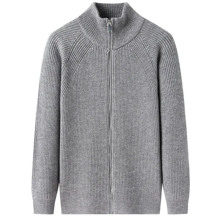 Men's Thiened Sweater Cardigan Zipper Stand Collar Casual Warm Loose Knitted Outerwear Winter Faion Ci Sle Long Sve