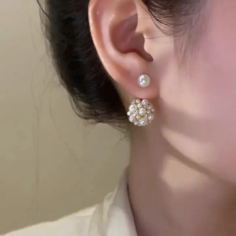 New Fashion Contracted Round Pearl Fine Earrings Joker Sweet Elegant Temperament Women Stud Earrings