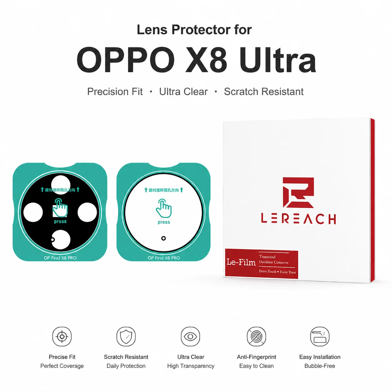

LeReach TF Lens Glass For OPPO FInd X8 Pro / X8 Ultra Camera Protector Film