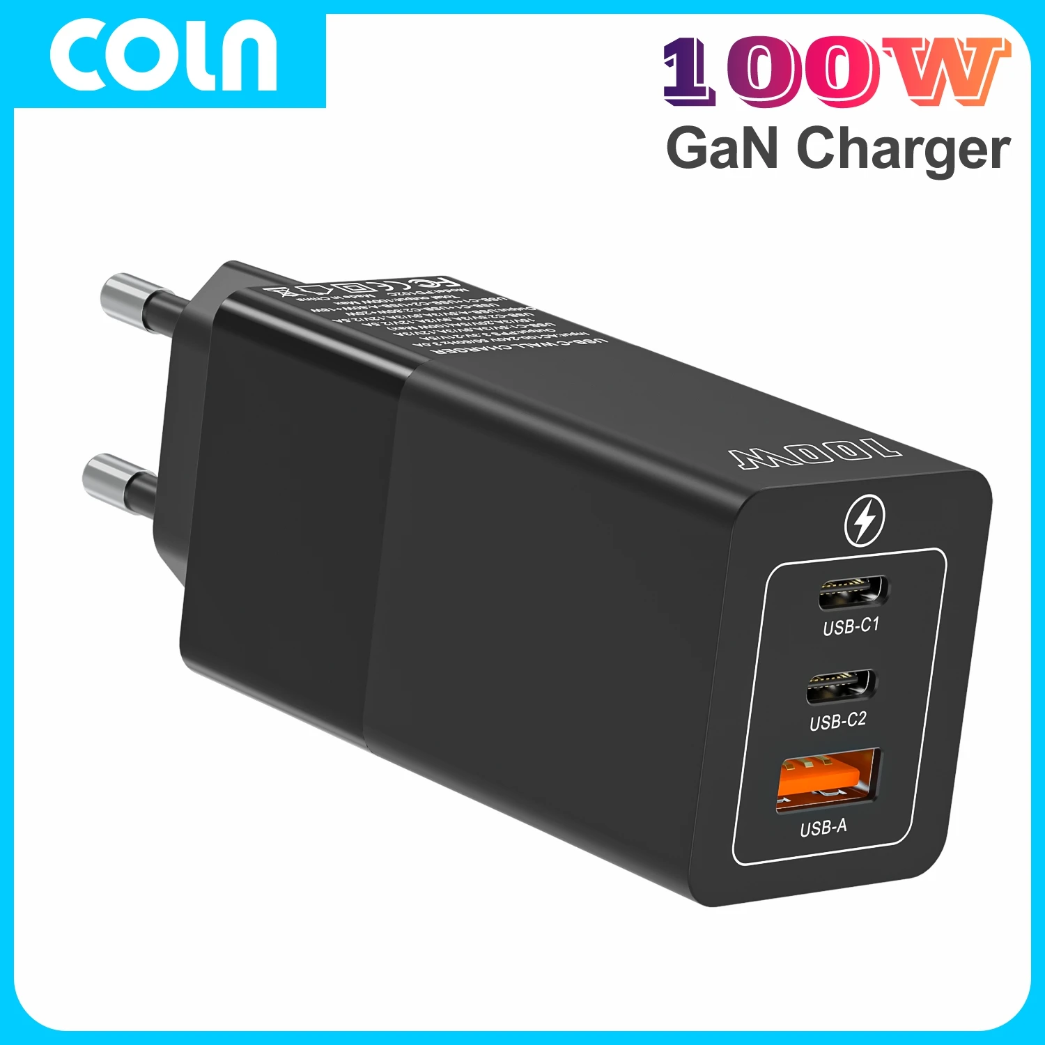 GaN 100W Fast Charger COLN PD100W USB Type C Charger Quick Charging Laptop Power for MacBook iPhone 14 15 Samsung S23 24 Ultra