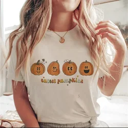 Harajuku Fun Halloween Cartoon Pumpkin Print T Shirt Women White Loose 90s Girls Short Sleeve Plus Size T Shirt Women Streetwear