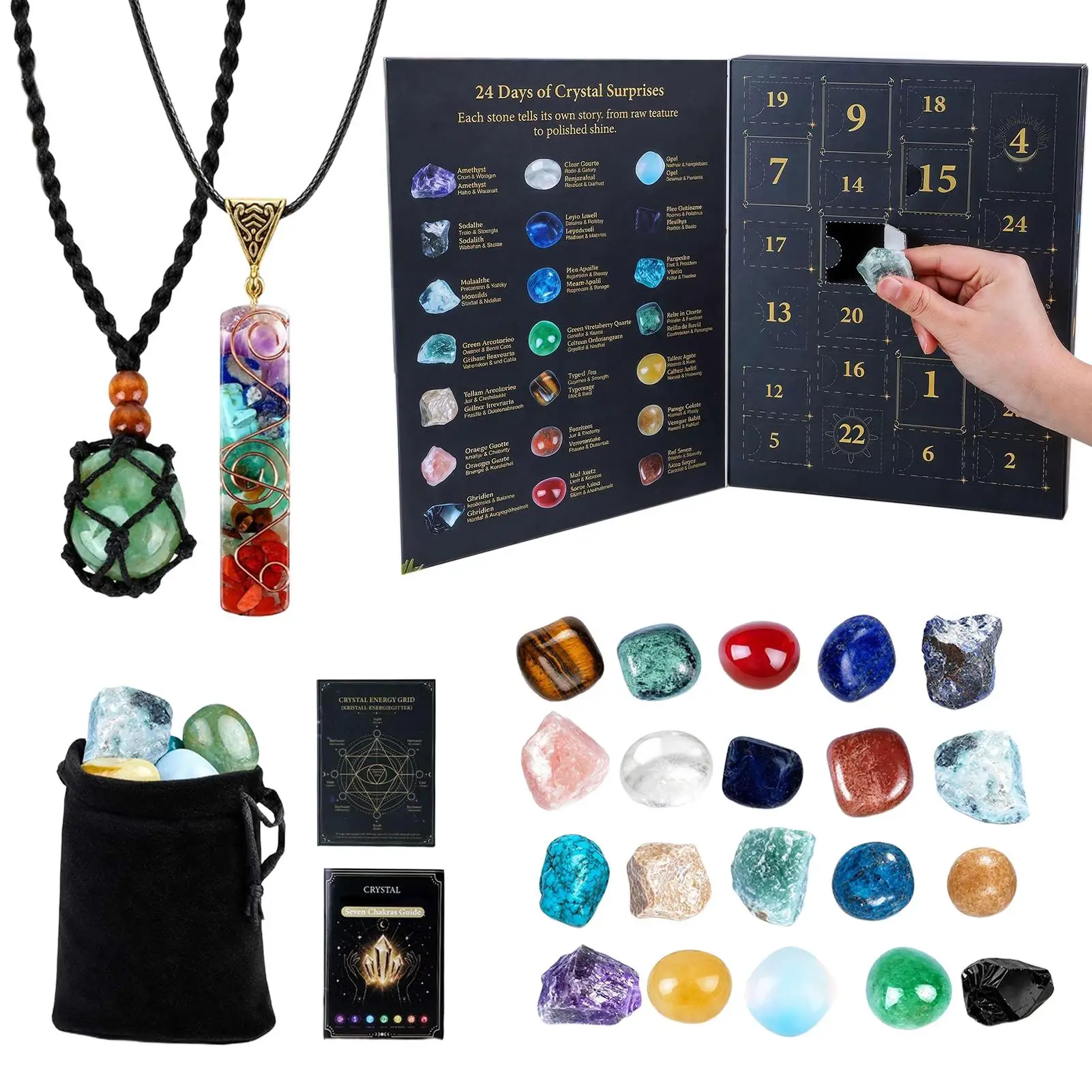 Christmas Countdown 24 Days Minerals Collection with Guide Card Holiday Navidad Countdown for Adults Women Men Kids Gifts