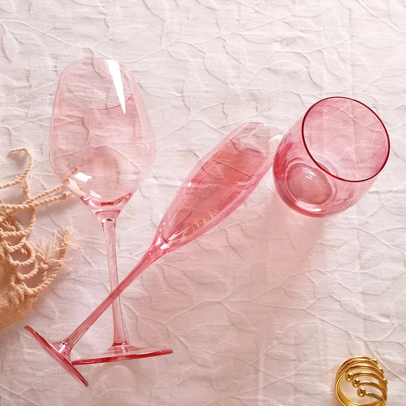 Slanted Pink Flamingo  Champagne Wine Glasses Water Cup Crystal Light Luxury Retro Goblet Home High-Value Bordeaux Wine Glass