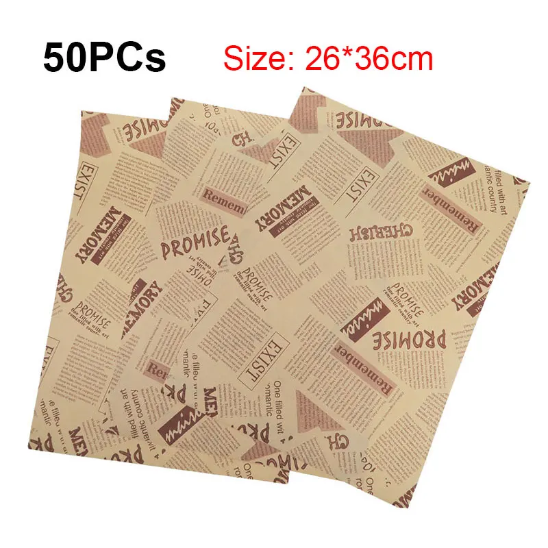 50PCs Food Wrapping Paper 26*36cm Sandwich Burger Fries Fried Baking Paper Oil Absorbing Paper Waxed Oiled Paper Customizable