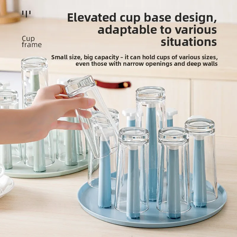 Wooden Upside Down Cup Rack, Dustproof Tea Cup & Glass Mug Drying Holder, Creative Tabletop Teaware Storage Organizer for Home K