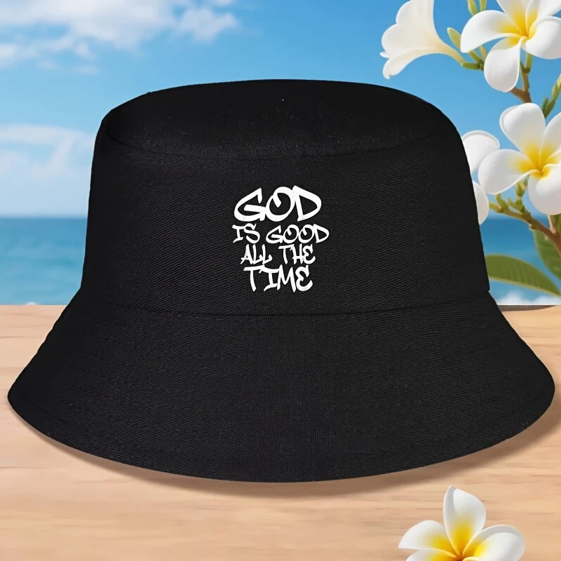 Casquette de pêcheur GOD IS GOOD avec déclaration de foi chrétienne - Unisexe, noir et blanc, lettrage graffiti religieux, streetwear urbain tendance