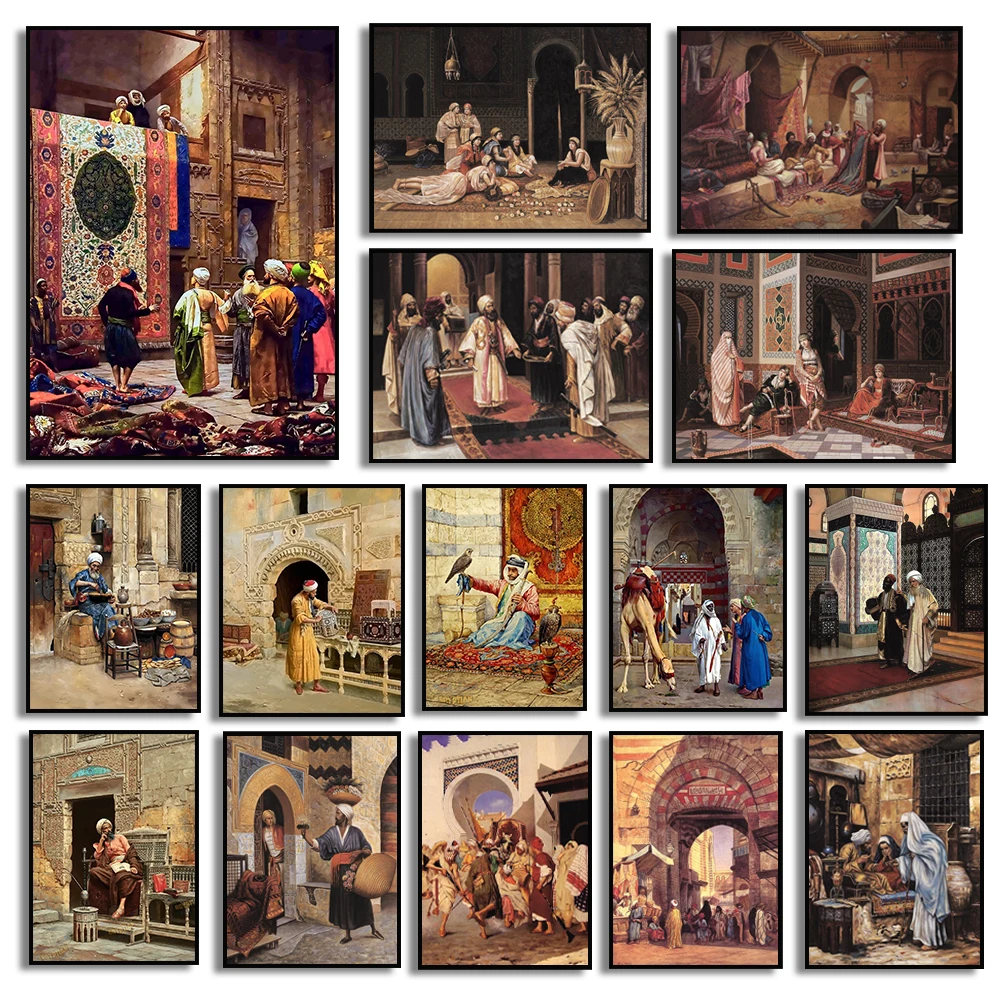 Classical Gerome Artwork Arab Carpet Merchant Arabs Living Landscape Poster Canvas Painting Wall Art Prints Pictures Home Decor