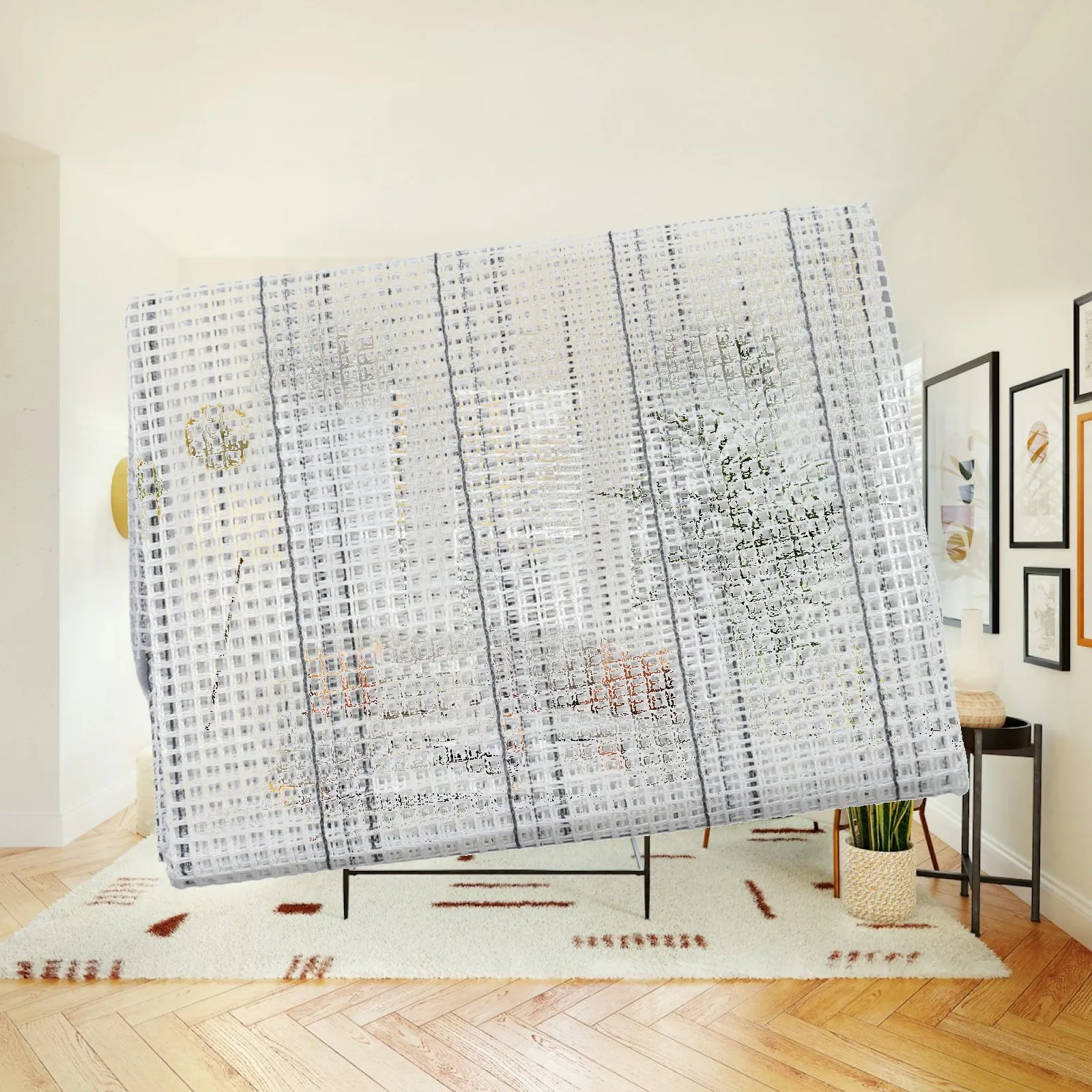 White Mesh Fabric for Rug Making Large Latch Hook Canvas DIY Multipurpose Craft Grid Material for Artistic Handwork 100x150cm