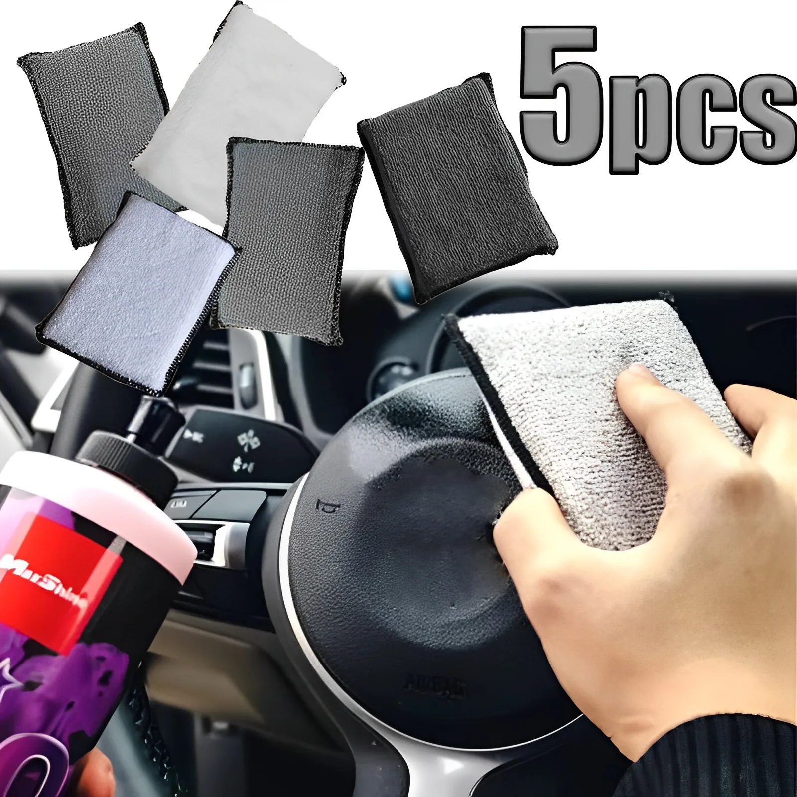 

5PCS Microfiber Interior Scrubbing Sponge Double Side Car Interior Scrubbing Sponge Scrubbing Sponge Wash Pad Scrubbing Sponge