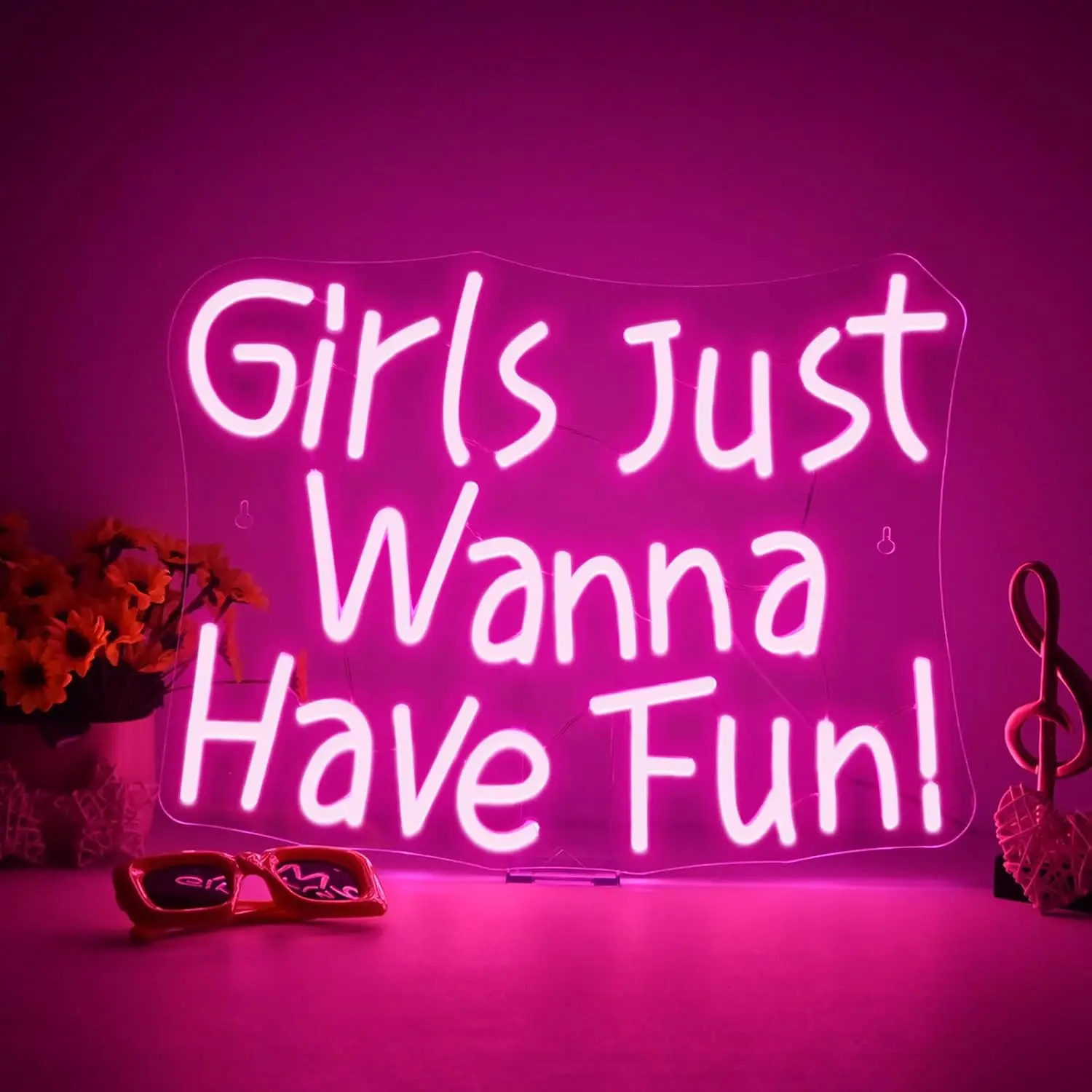 Girls Just Wanna Have Fun Neon Sign Wedding Party Pink Neon Signs For Wall Decor Dimmable Preppy Girls Room Bedroom Bar Retro De