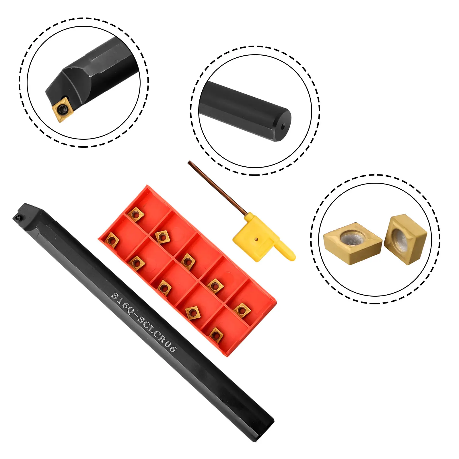 

16mm S16Q SCLCR06 Internal Lathe Boring Bar Turn Tool Kit for CNC Turning Including 10 CCMT060204 Carbide Inserts