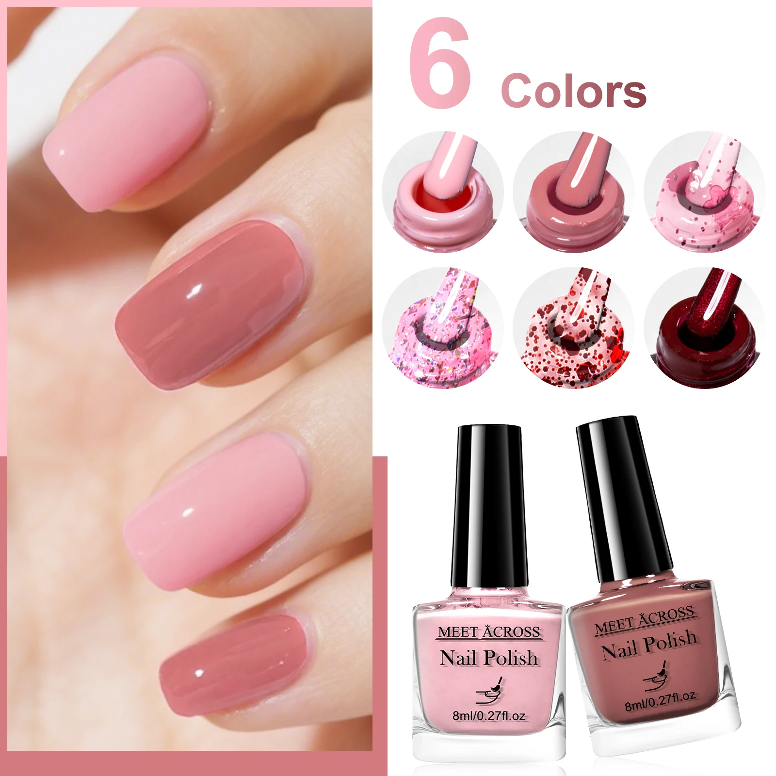 6pcs/set 8ml Water-Based Nail Polish Long Lasting Quick Drying No Need of Lamp to Cure Nail Supplies Vernis for Nails Manicure