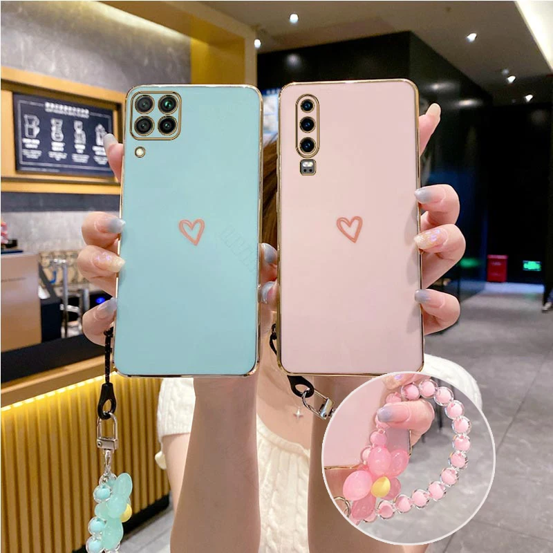 X 8 7 A Love heart Flower Strap Case On For Huawei Honor X40 X10 X50 X20 X30 X8 X7 A Pro Mate 30 40 E 60 50 Pro Nova 11 12 Cover