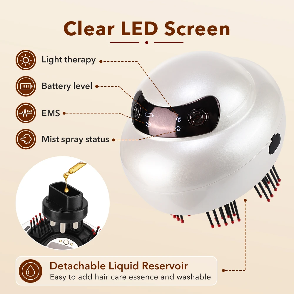 Portable Red Light Head Massager 660nm with Mist Spray Kneading Scalp Relaxation Machine Oil Applicator for Head Massage
