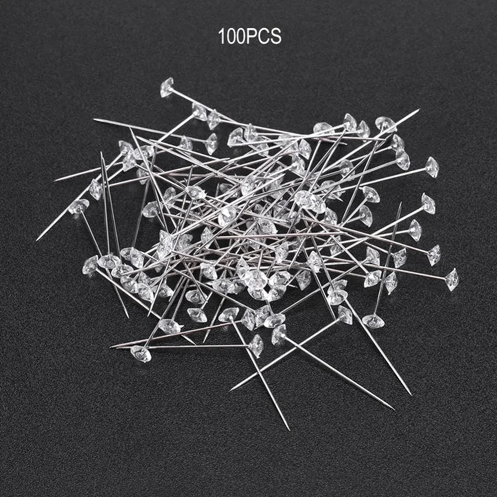 100Pcs Accessories Durable Rhinestone Head Decoration Alloy Dress Stitching Wedding Bouquet Needles Sewing Pins Home Craft