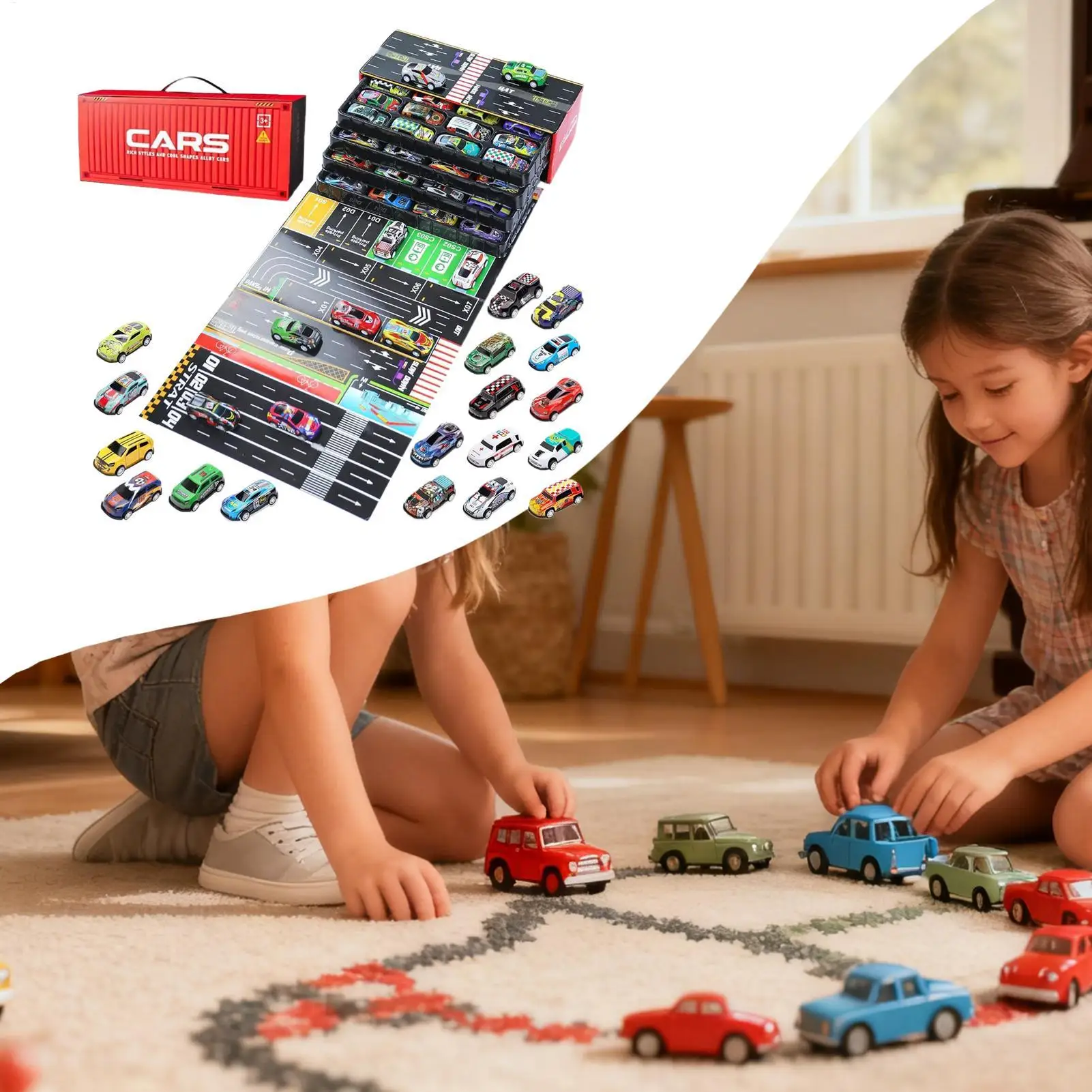 Tirare indietro le auto 48 pezzi Veicolo da gioco con garage incorporato Macchinine pressofuse per bambini Natale Compleanno Viaggi Aula Festa