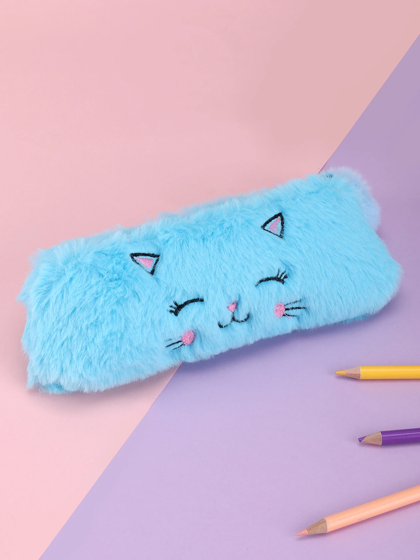 Plush Cat Pencil Case Furry Zipper Pen Bag Capacity Cute Stationery Organizer Soft Animal Pencil Pouch Back to School Supplies