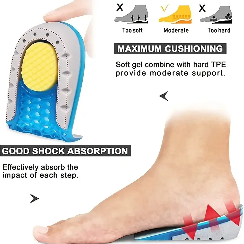 1pair Gel Height Increase Insoles, Shock Absorption Heel Cushion Pads, Height Lift Shoes Inserts For Men & Women image 6