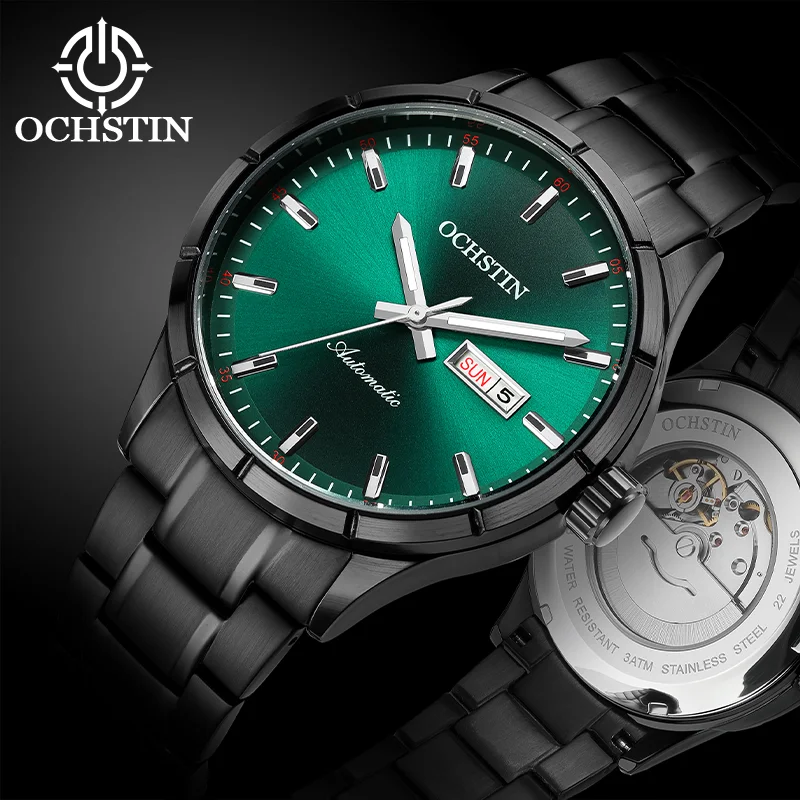 OCHSTIN Men's Automatic Mechanical Movement Solid Stainless‑Steel Bracelet Waterproof Wristwatch Man Upscale Fashion Clock
