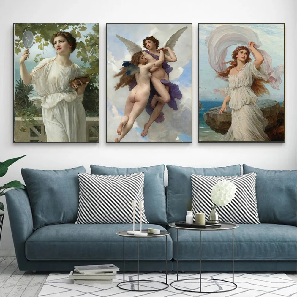 Classic Renaissance Rococo Wall Decor Poster The Dance Of Nhe Nymphs And Cupid Mythology Canvas Painting Living Room Home Decor