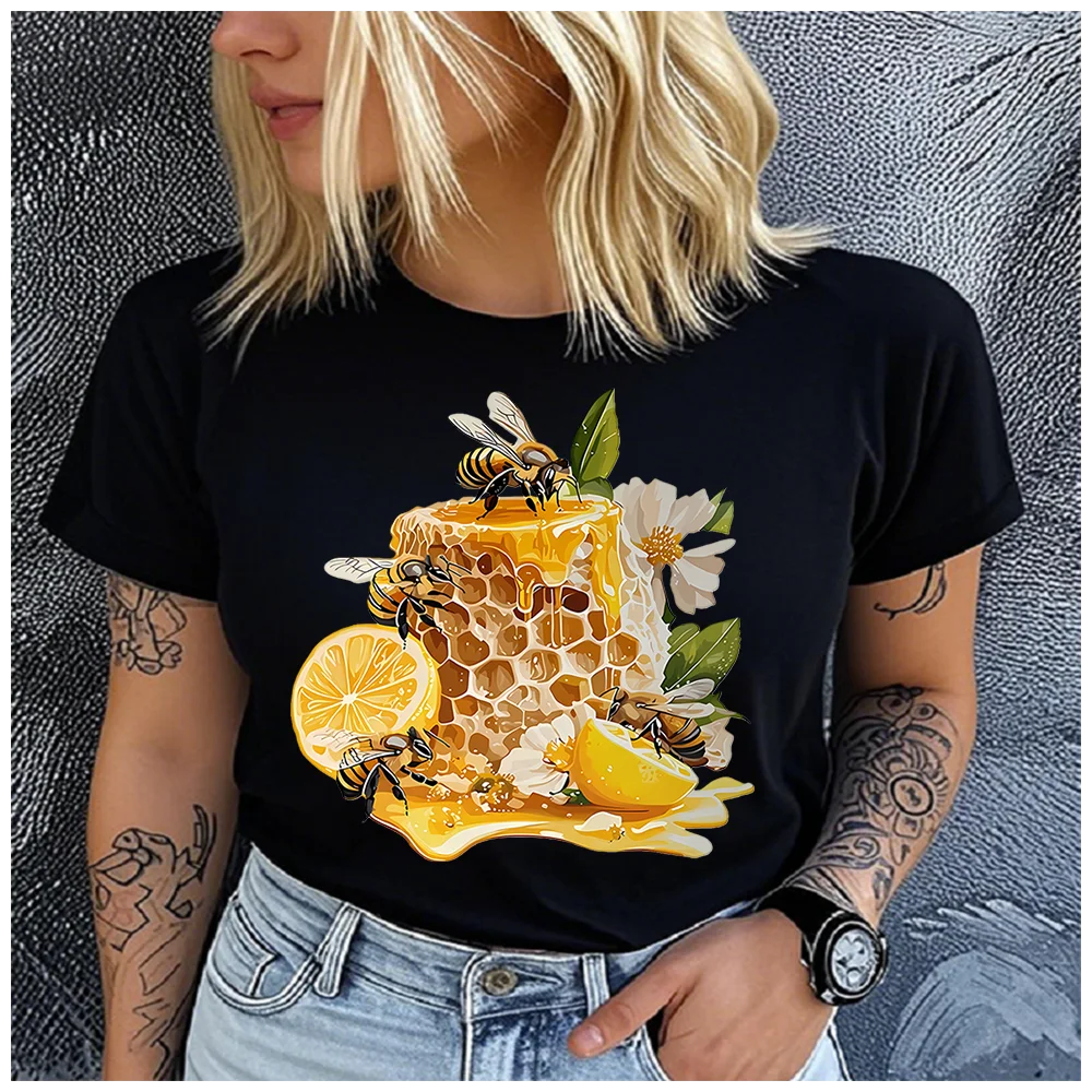 men Women's Cotton 100% Bees. Honey Print T-shirt Loose round Neck Casual Short Sleeve Fashion Top  Clothing Summer