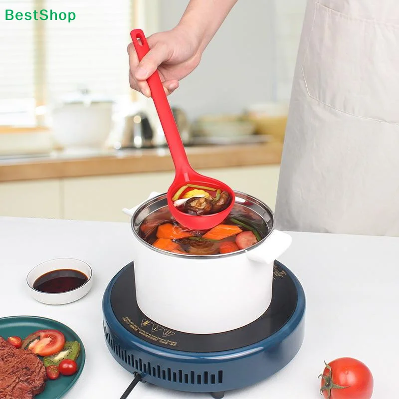 Heat Resistant Long-handled Silicone Soup Ladle BPA Free Durable for Serving Hot Pot Stew Porridge Kitchen Essentials