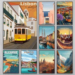 Lisbon Wall Art Poster Travel Art Prints Portugal Minimalist Canvas Painting South of France Prints Norway Fjords Travel Decor