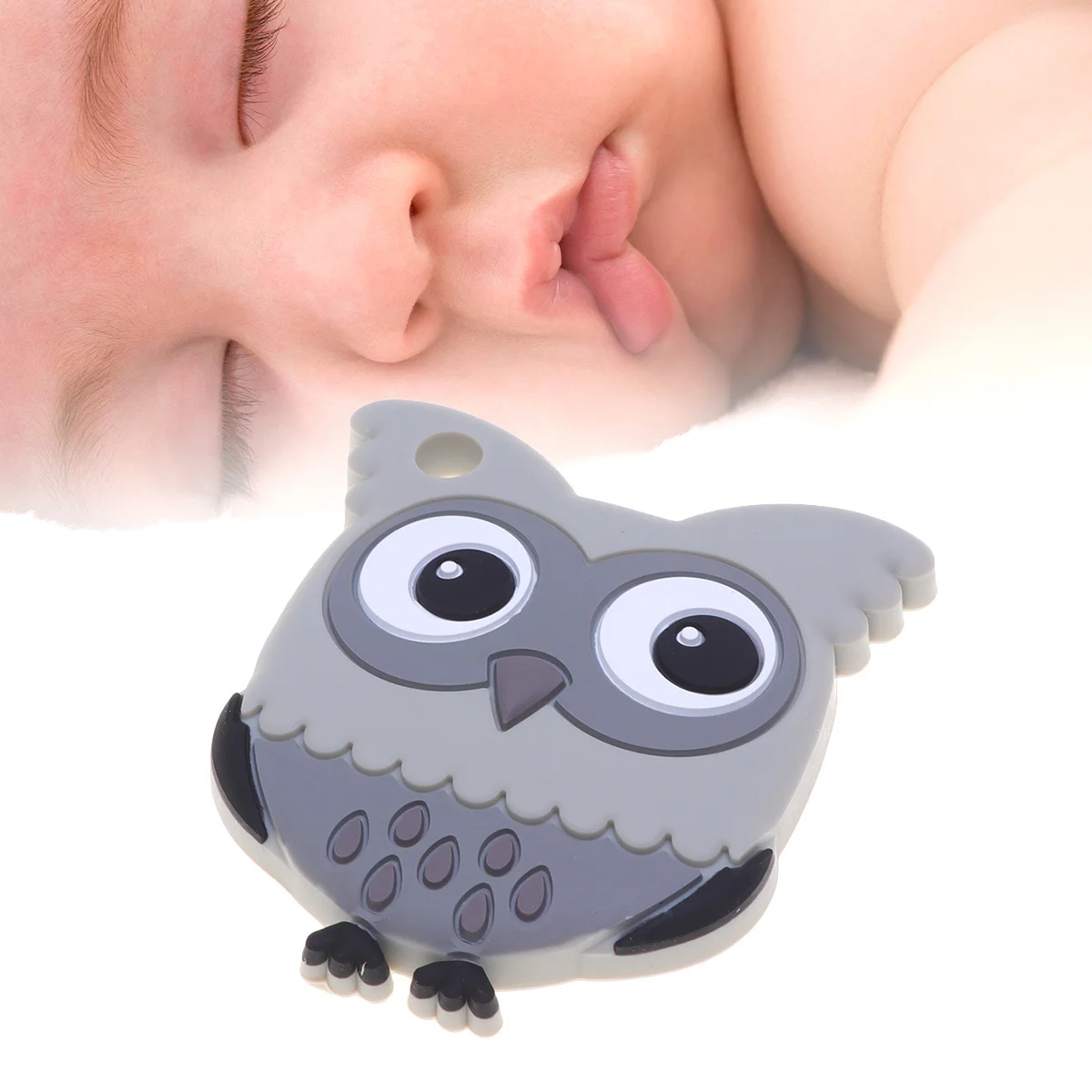 Mordedores de silicona para bebé, forma de búho Animal, suave, duradero, infantil, gris, juguetes educativos para masticar, chupete