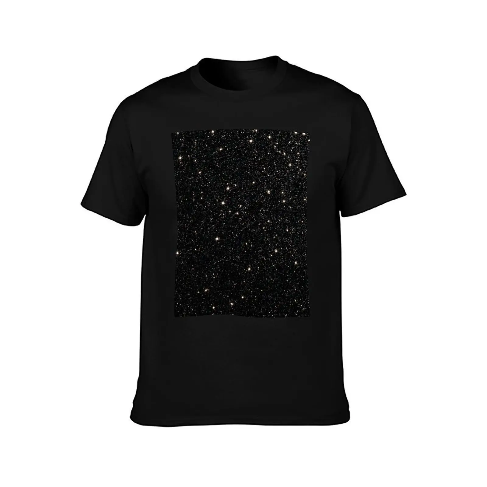 black glitter night T-Shirt, Summer Casual Cotton Tee, Oversized Streetwear Tops, Vintage Graphic Print, Loose Fit Short Sleeve