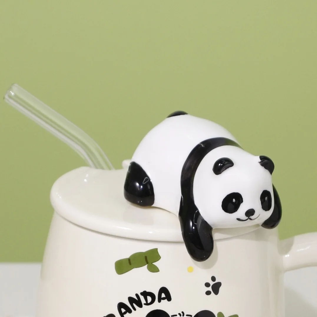 Cute cartoon panda Ceramics Mug 400ml With Lid and Spoon Coffee mugs Milk Tea Mugs Breakfast Cup Drinkware Novelty Gifts