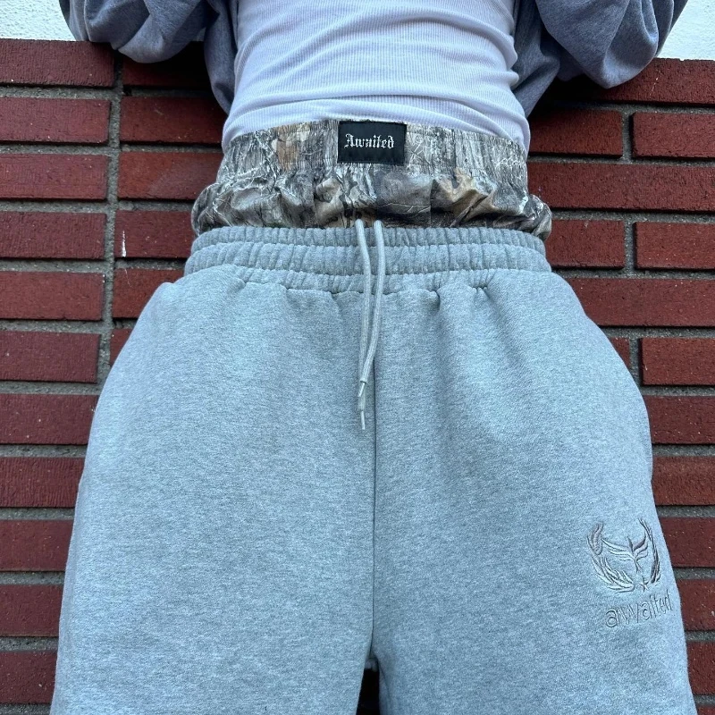 Men's Y2K retro sports pants with embroidered camouflage patterns on double cuffs, suitable for both men and women, loose pants,