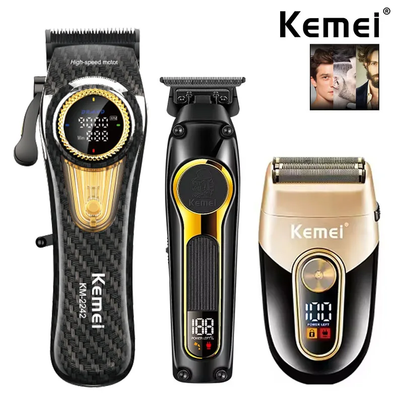 Kemei Rechargeable Hair Clippers kit Professional DLC Blade Electric Trimmer Men Barber Cordless Shaver KM-2242 KM-2351 KM-3209