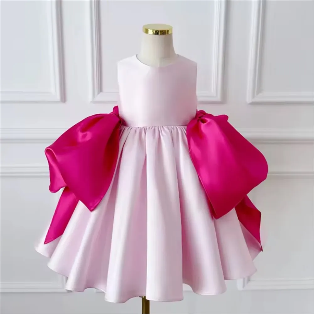 

2025 Girls Puffy Princess Dress Flower Girl Wedding Gown Satin Bow Birthday Party Prom Gown Host Performance Gown