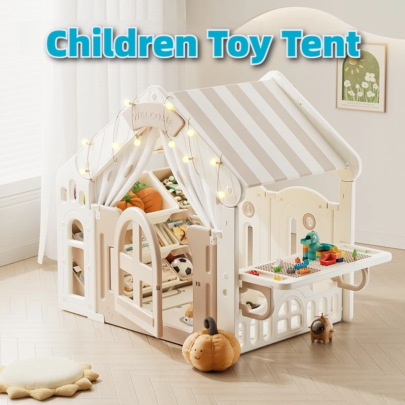 Children Toy Tent with Storage Rack Building Block Table Boys Girls Playhouse Castle Toy House Children Secret Base Cabin Tents