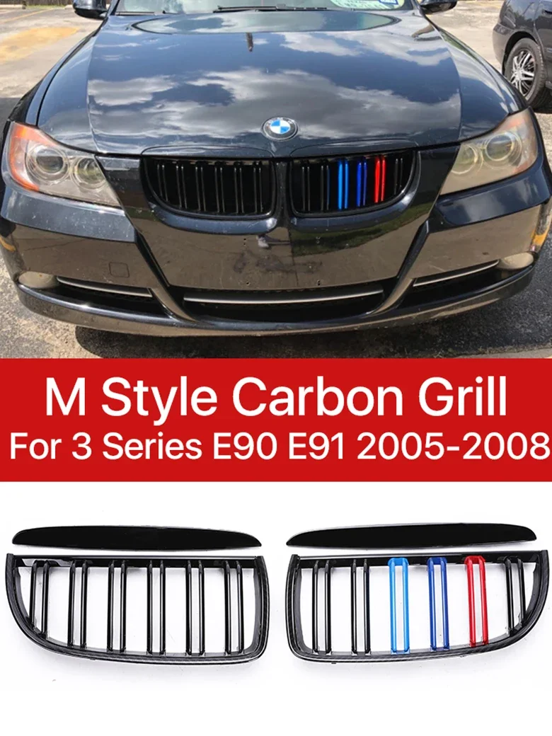 Front Bumper Kindly Grills Carbon Fiber M Color Facelift Grille Cover Refiting For BMW 3 Series E90 E91 2005 2006 2007 2008 M3