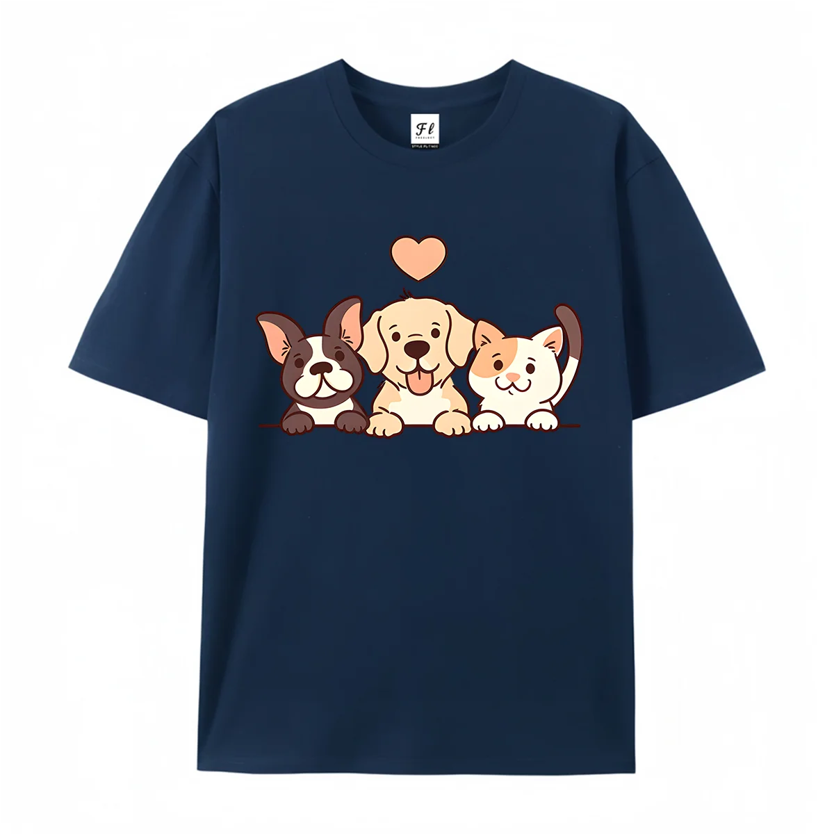 Cute Pet Dog Cat With Heart Graphic T Shirt Unisex Casual Short Sleeve Tee Lovely Animal Print Loose Summer Tops Gift For Pet