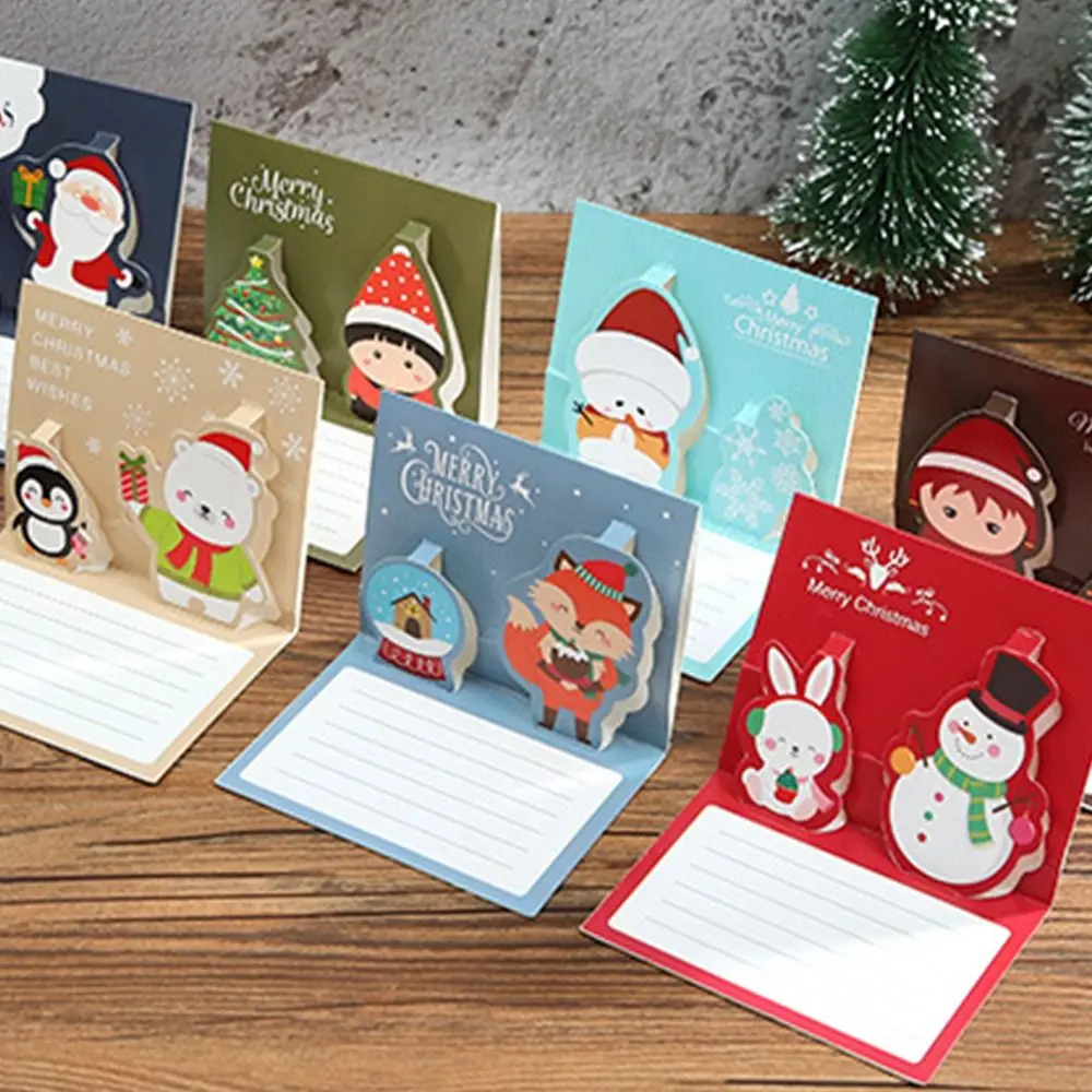 Christmas Tree Merry Christmas 3D Cards Thank You Invitation Christmas Pop-Up Cards Folding Handwriting New Year Greeting Cards