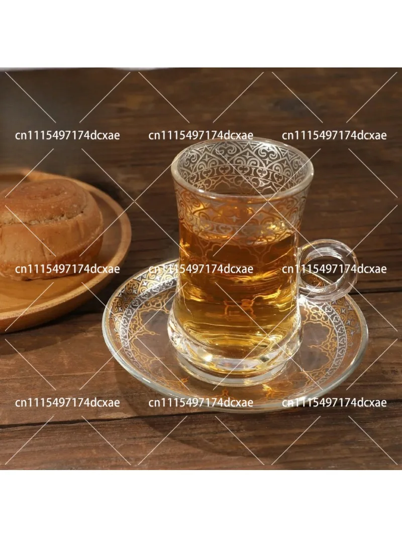 18Pcs Turkish Coffee Cup Set with Gold Foil Teacups Saucers Spoons, Middle Eastern Tea Glass Serving Kit