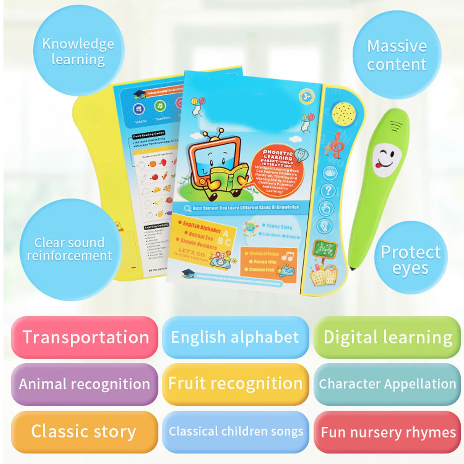 Education Reading Sound Book Interactive Audio Sound Book Talking Pen Book Set Kids Early Educational Learning Electronic