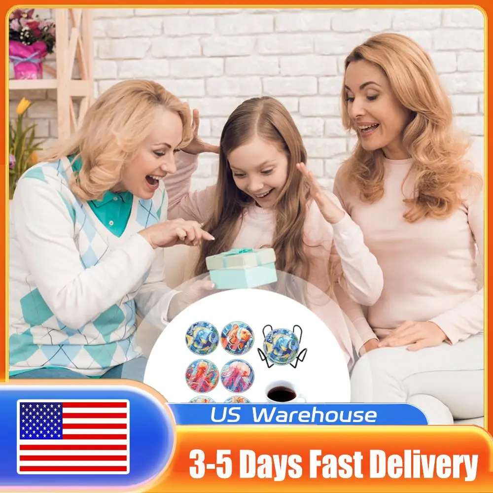 

6 PCS Diamond Painting Coasters Kits Special Shape Acrylic Diamond Painting Art Coaster Kit Owl Washable Cute Animal with Holder