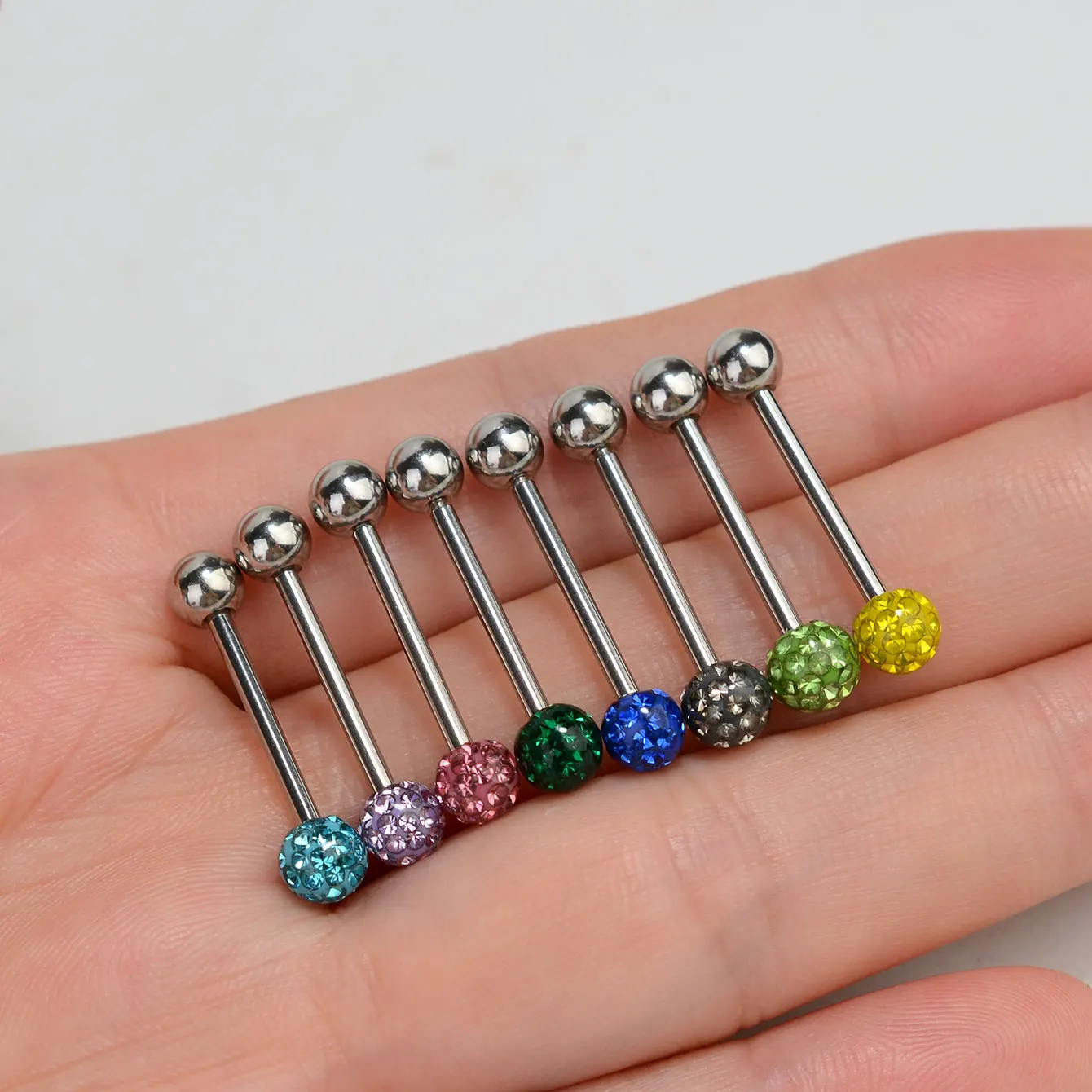 2Pcs 14G Stainless Steel Externally Threaded Tongue Rings Glitter Nipple Studs Barbell Ring Bar Body Piercing Jewelry For Women