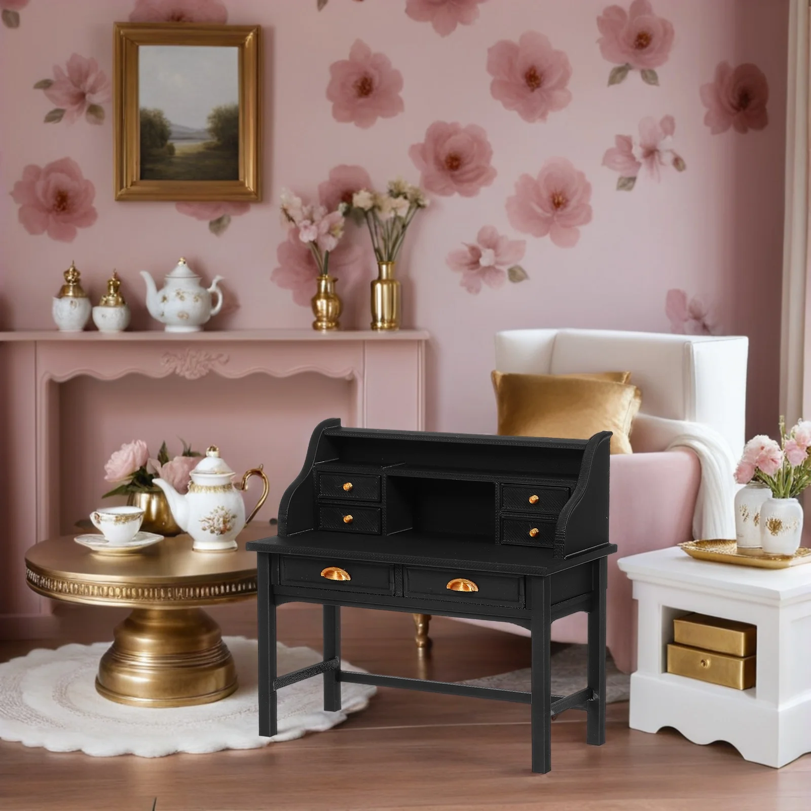 Mini Möbel Puppenhaus Wohnzimmer Vintage Miniatur Schreibtisch Spielzeug für Tisch Modell Miniaturen