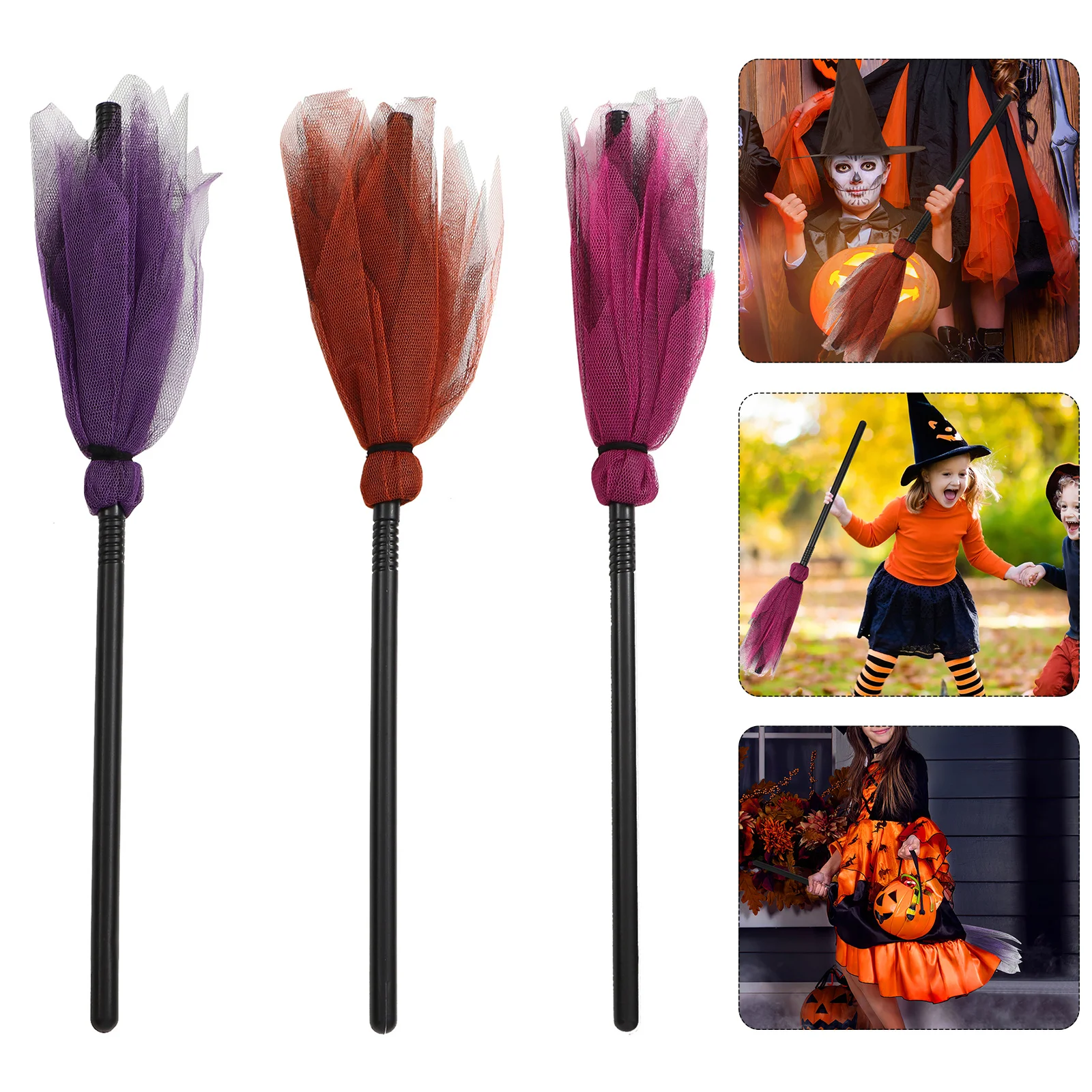 3 قطع مكنسة ساحرة خفيفة الوزن للهالوين كوسبلاي لتزيين الحفلات دعامة خيوط ناعمة محمولة بدون نتوءات هدية فريدة من نوعها #4