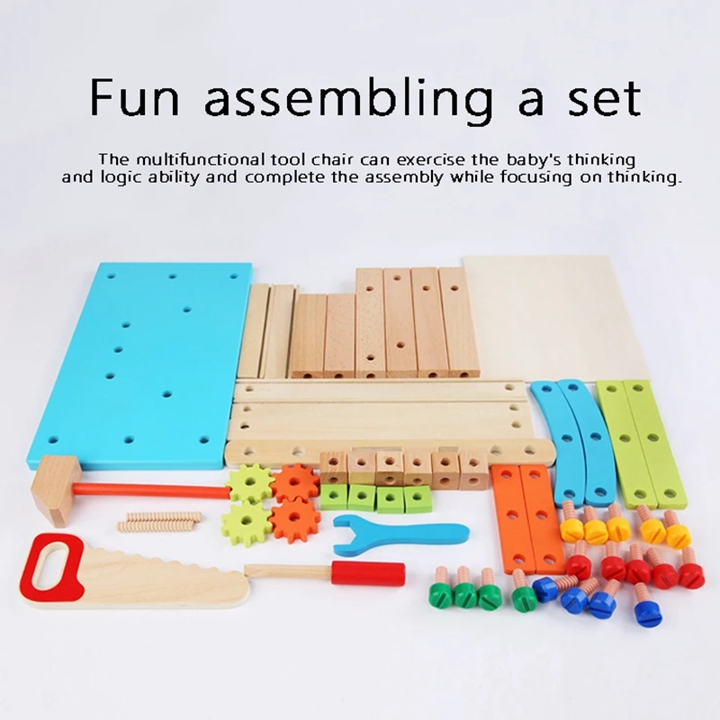 Wooden Pretend Toy Children Versatile Assembly Building Block Simulation Disassembly Tool Desk Chair Screw Nut Toy