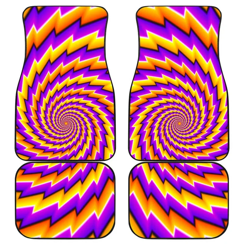 Yellow Twisted Moving Optical Illusion Front and Back Car Floor Mats Heavy Carpet Front and Rear Full Set 4PCs Pack