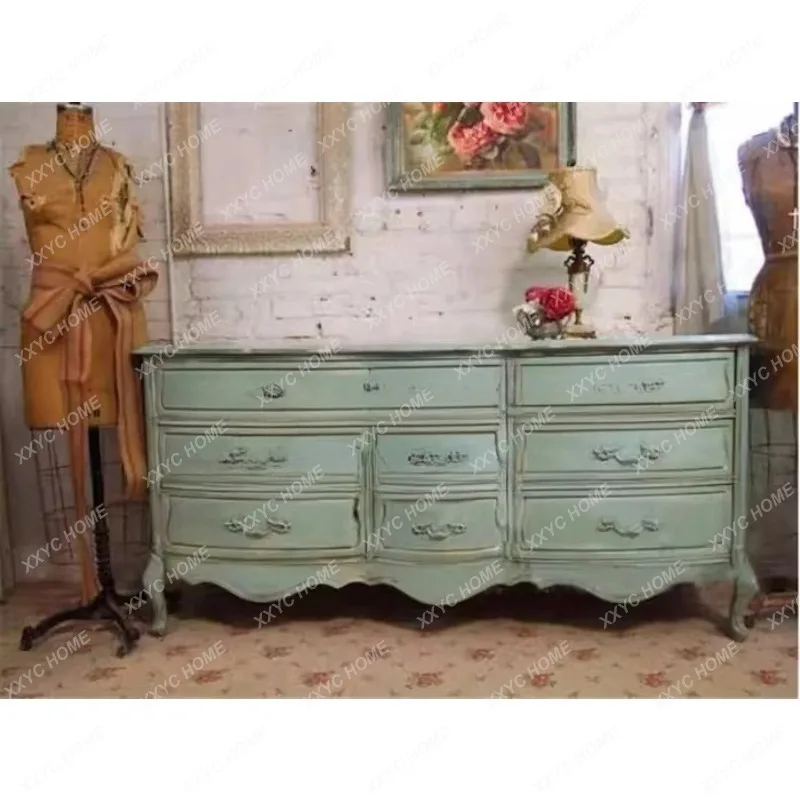 

Мебель из массива дерева Caroline: очень красивый телевизионный шкаф в стиле ретро, буфет для столовой, шкафчик в неоклассическом стиле, окрашенный в синий цвет.