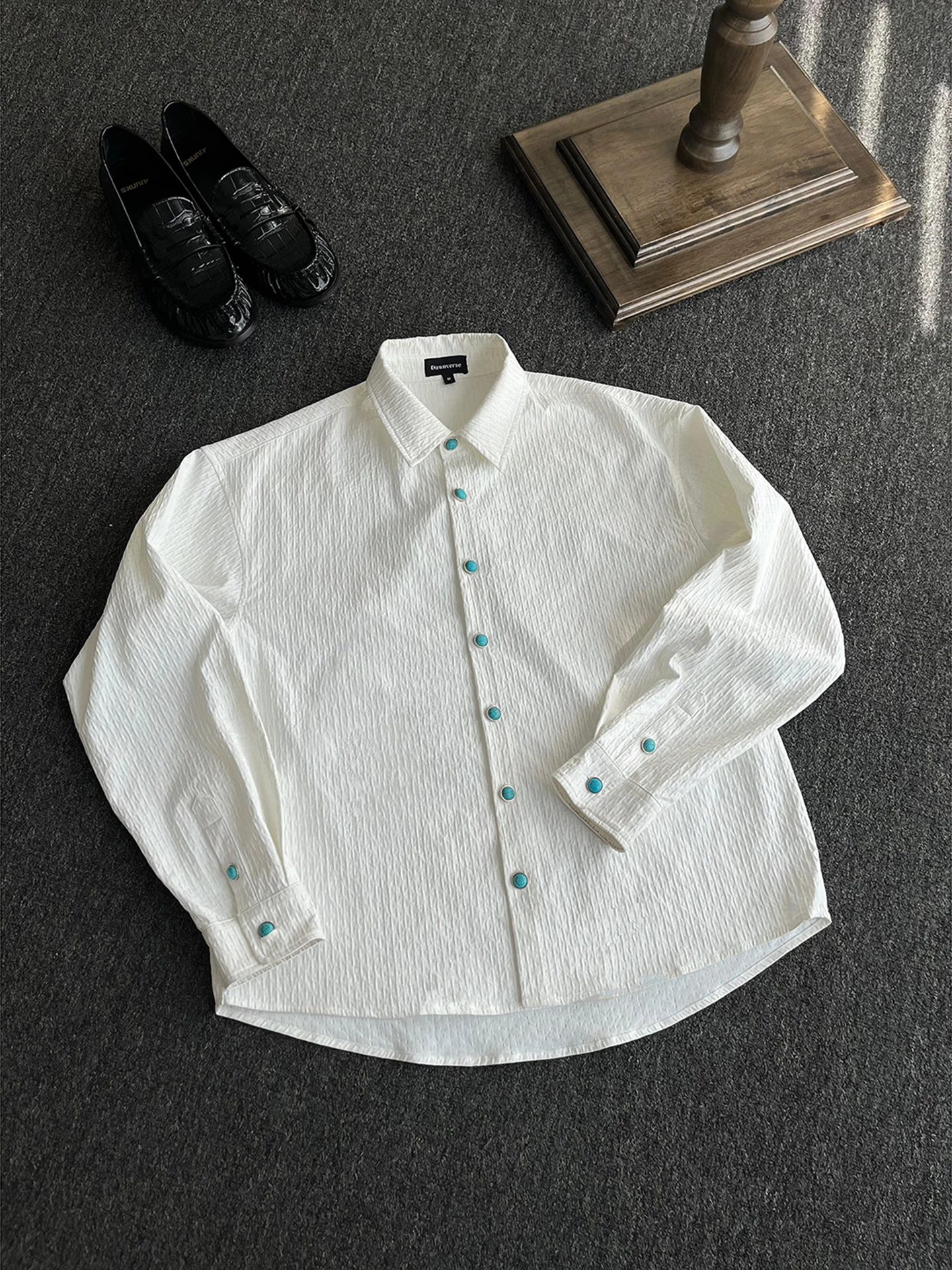 

nverse Men's Casual irt Autumn Season Loose Fit Long Sve Sunscreen Faion Polyester Blend Fabric Folded Design