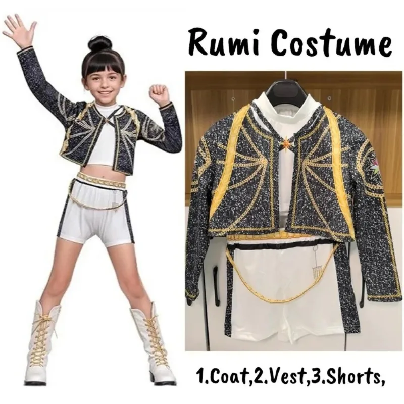 

Kids Rumi Mira Zoey Cosplay KPop Demon Hunters Girl Costume K Pop Huntrix Golden Costume Child Halloween Party Clolthes Outfit